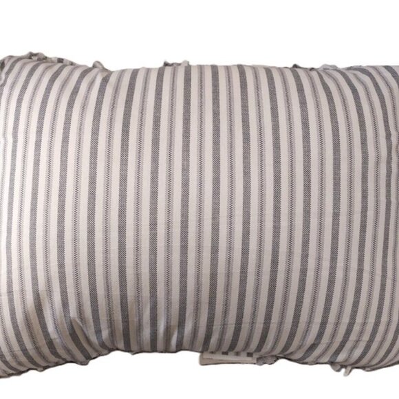 LAURA ASHLEY Gray White Striped Ruffle Accent Throw Pillow Home Decor 16 x 12 in - Picture 2 of 9